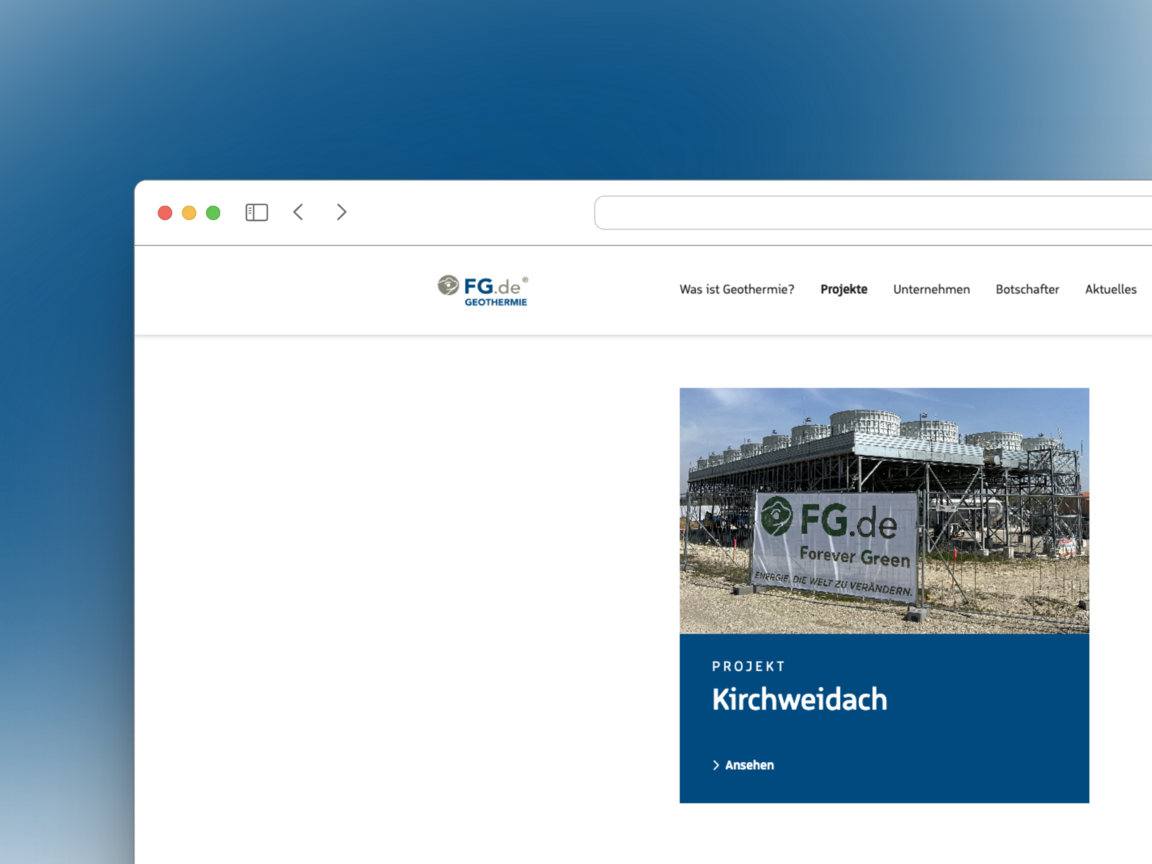 Screenshot einer Projekt-Kachel von der FG Geothermie Website